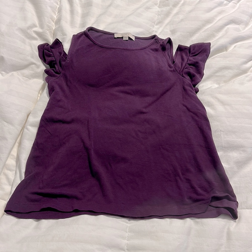 Loft - Eggplant cold shoulder ruffle short sleeve blouse - Medium